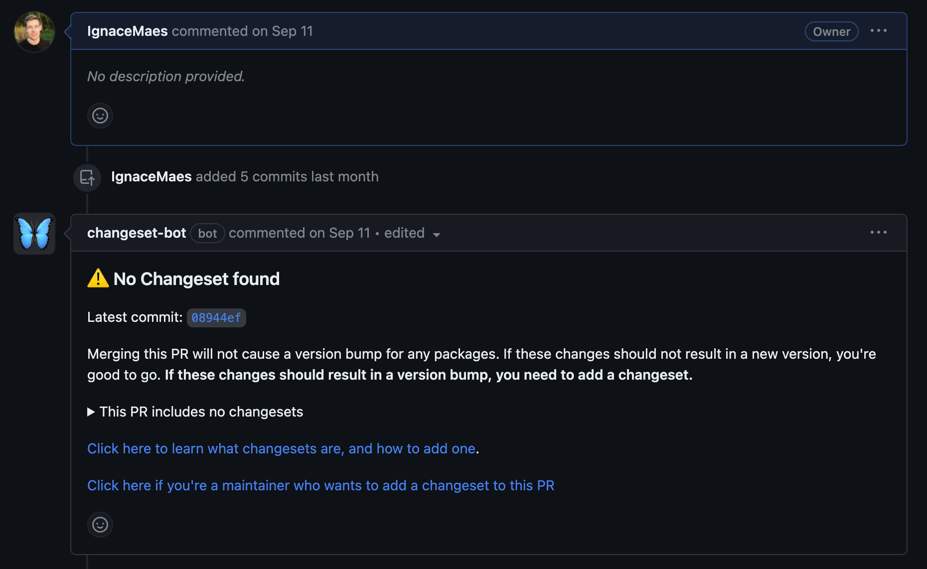Changeset bot comment